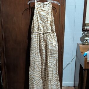 LOFT Tan and White Striped Maxi Dress